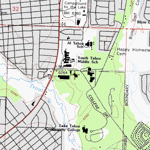 Topographic Map of South Lake Tahoe Post Office, CA