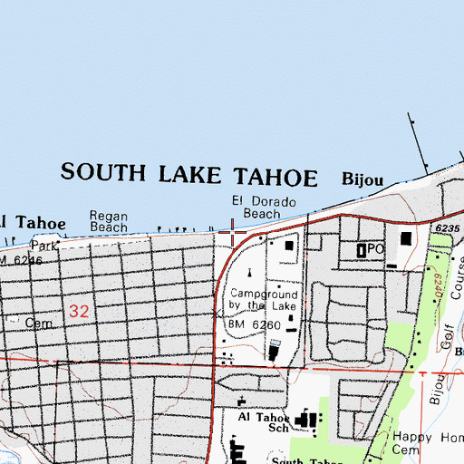 Topographic Map of South Lake Tahoe-El Dorado Recreation Area, CA