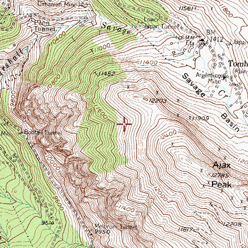 Topographic Map of Columbia Tunnel Mine, CO