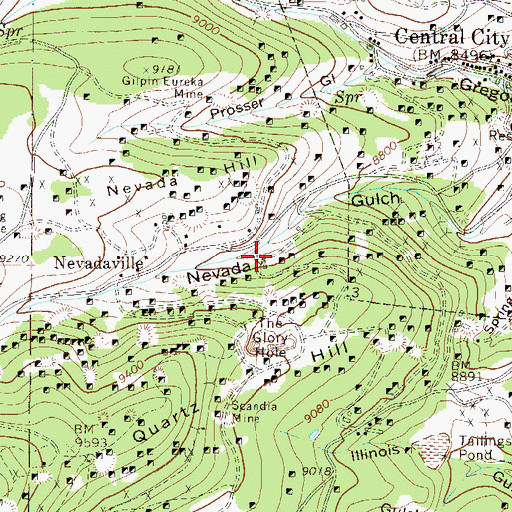 Topographic Map of F F F Mine, CO