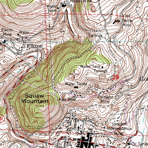Topographic Map of Battle Mountain Tunnel Mine, CO