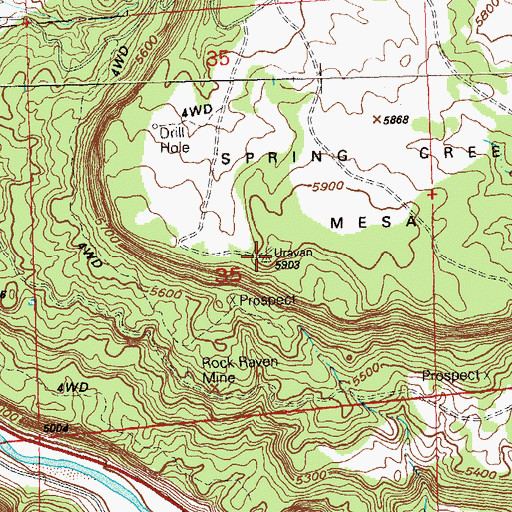 Topographic Map of Three Jacks Mine, CO