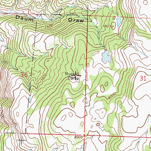 Topographic Map of Russell Camp, CO