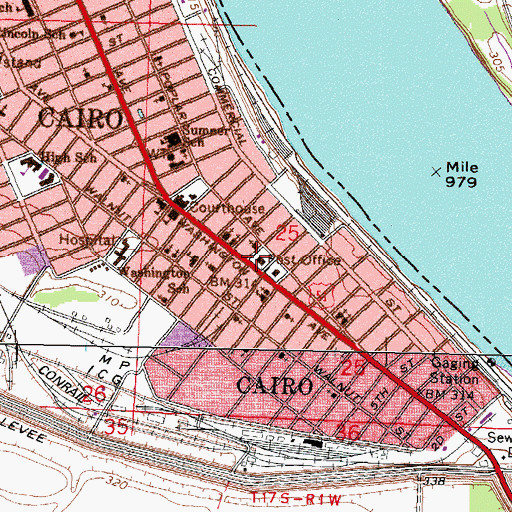 Topographic Map of Cairo Post Office, IL