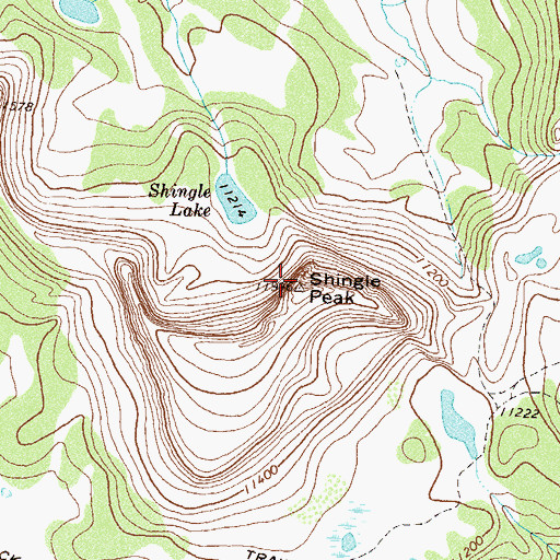 Topographic Map of Shingle Peak, CO