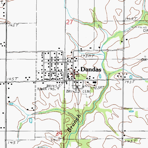 Topographic Map of Dundas Post Office, IL
