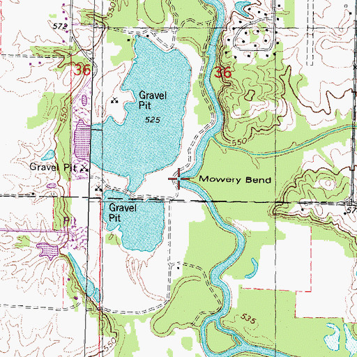 Topographic Map of Mowery Bend, IL
