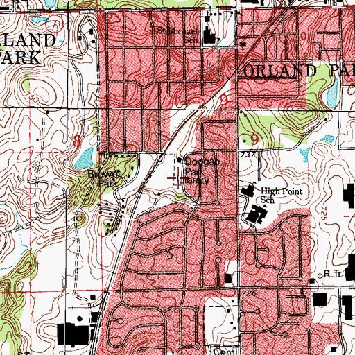 Topographic Map of Doogan Park Library, IL