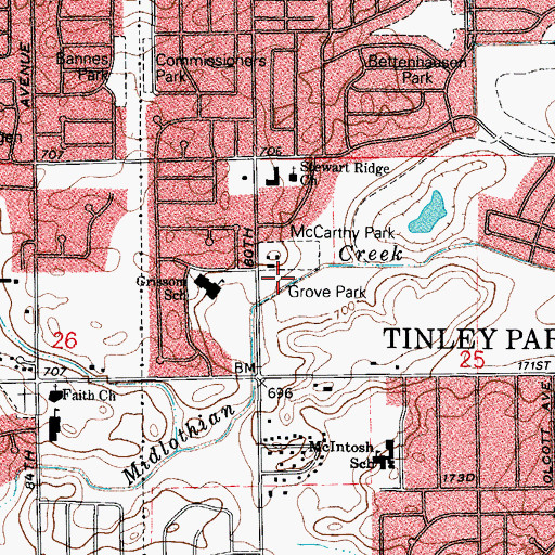 Topographic Map of Grove Park, IL