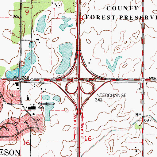Topographic Map of Interchange 342, IL