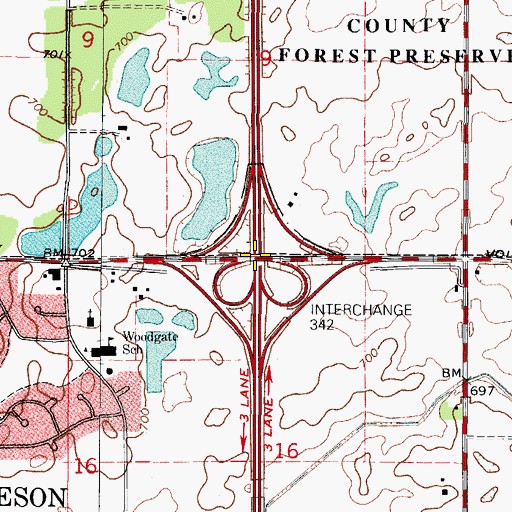 Topographic Map of Interchange 342, IL