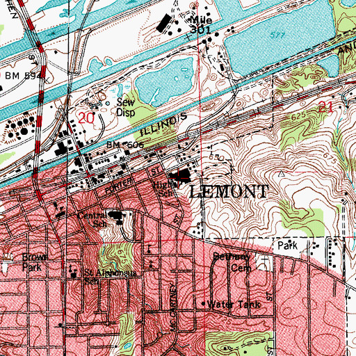 Topographic Map of Lemont High School, IL