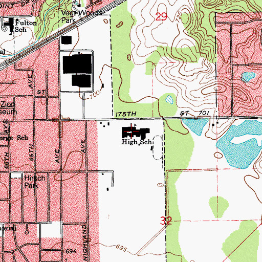 Topographic Map of Tinley Park High School, IL