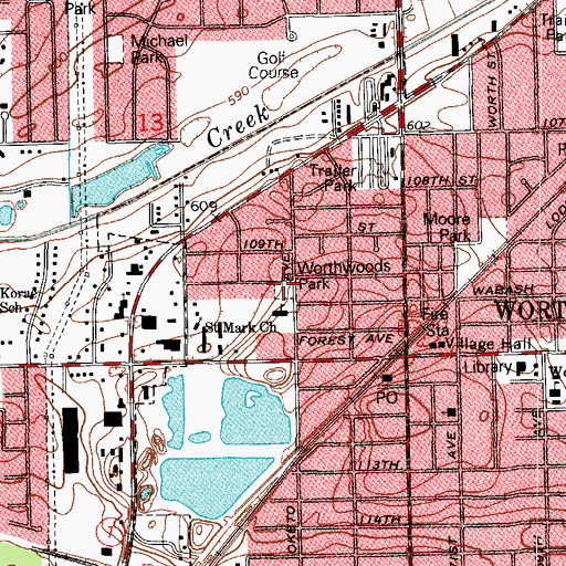 Topographic Map of Worthwoods Park, IL