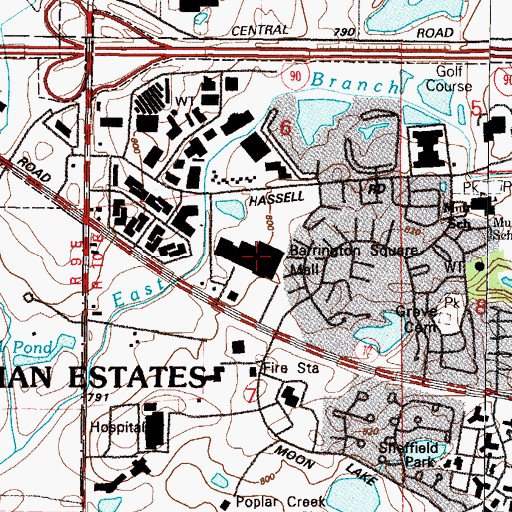 Topographic Map of Barrington Square Mall Shopping Center, IL
