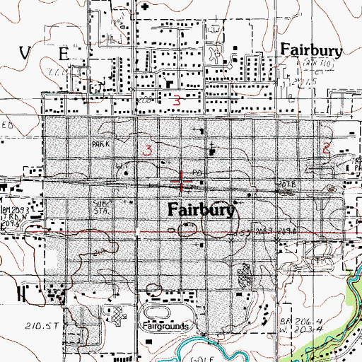 Topographic Map of Fairbury City Hall, IL