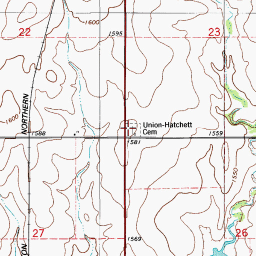 Topographic Map of Union-Hatchett Cemetery, OK