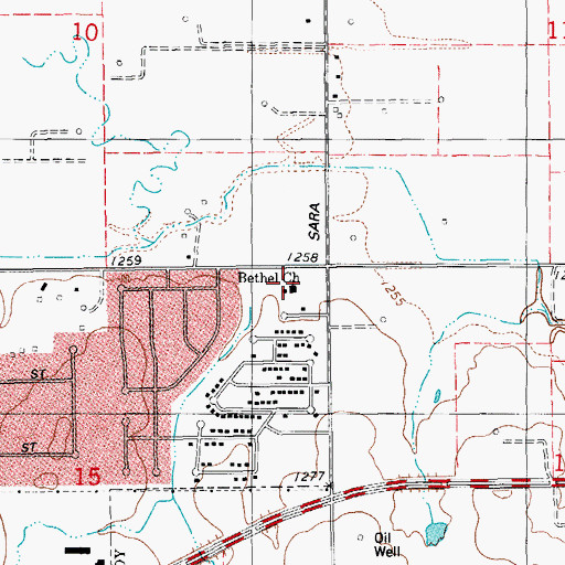 Topographic Map of Bethel Church, OK