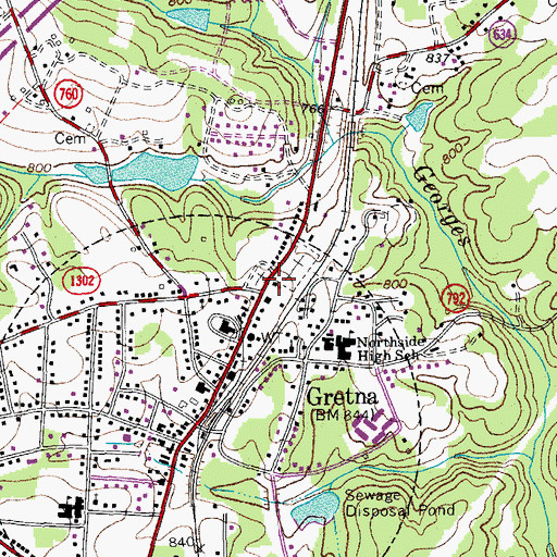 Topographic Map of Gretna First Baptist Church, VA