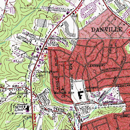 Topographic Map of Danville Estates, VA
