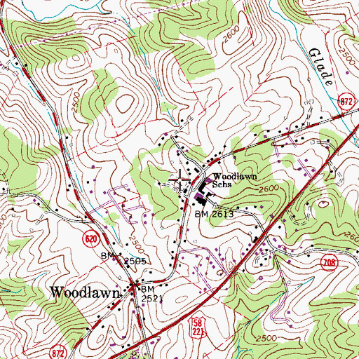 Topographic Map of Woodlawn Cemetery, VA