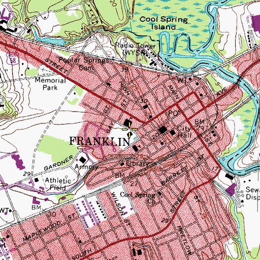 Topographic Map of Franklin Gymnasium, VA
