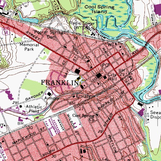 Topographic Map of Franklin Municipal Pool, VA