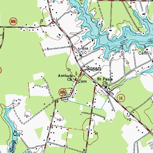 Topographic Map of Antioch Cemetery, VA