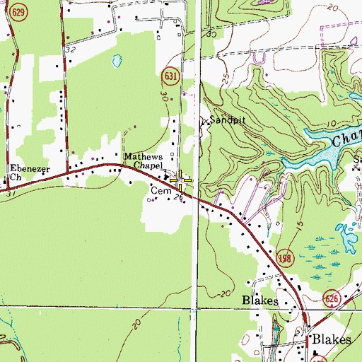 Topographic Map of Mathews Chapel Cemetery, VA
