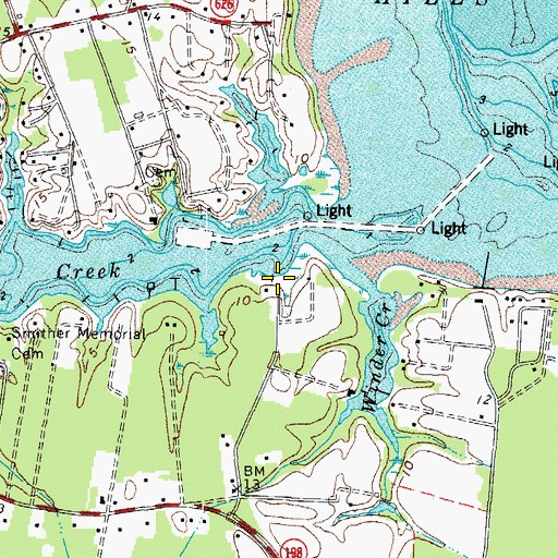 Topographic Map of Queens Creek Landing, VA