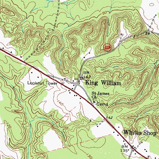 Topographic Map of King William County Courthouse, VA