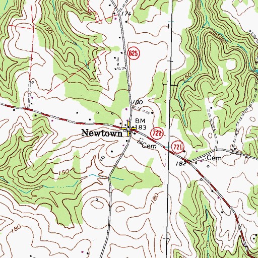 Topographic Map of Newtown Historic District, VA