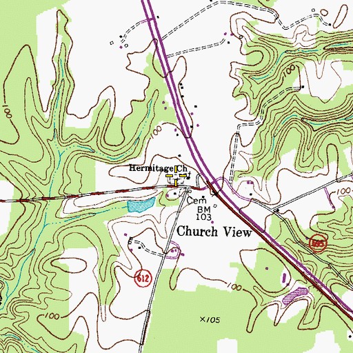 Topographic Map of Hermitage Cemetery, VA