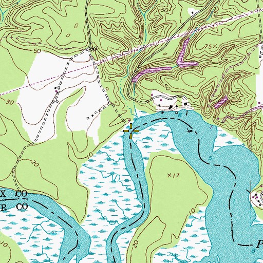 Topographic Map of Turks Ferry Bridge (historical), VA