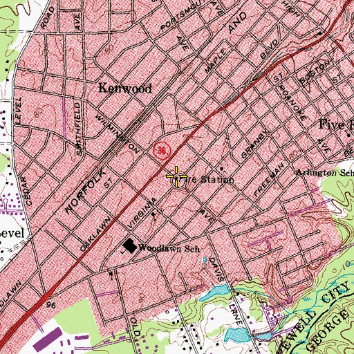 Topographic Map of Hopewell Bureau of Fire Station 2, VA