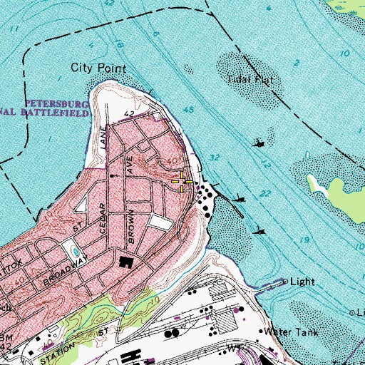 Topographic Map of First Baptist Church of City Point, VA