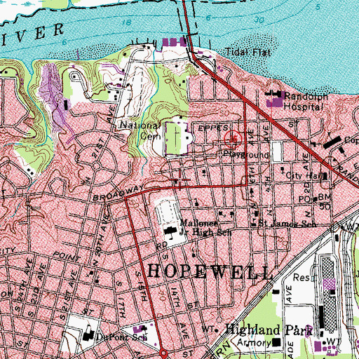 Topographic Map of First Presbyterian Church, VA