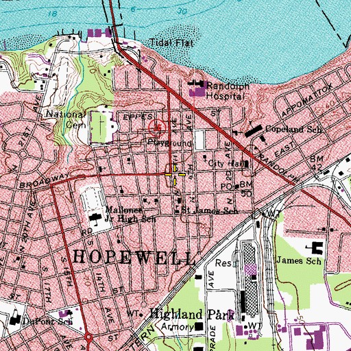 Topographic Map of First United Methodist Church, VA