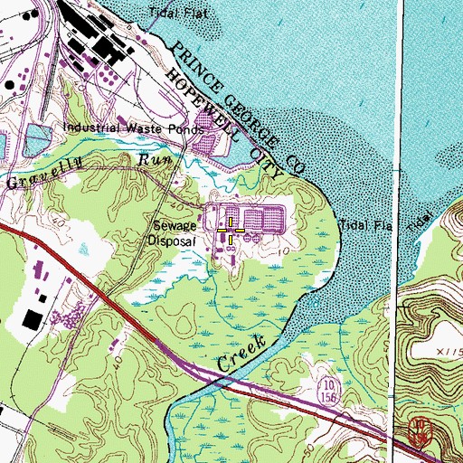 Topographic Map of Hopewell Regional Waste Water Treatment Facility, VA