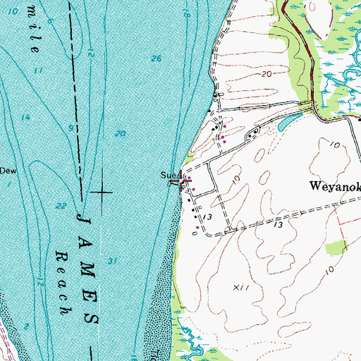 Topographic Map of Wyanoke Wharf, VA