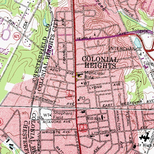 Topographic Map of Colonial Heights Emergency Medical Services, VA
