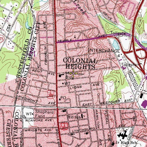 Topographic Map of Colonial Heights Health Department, VA