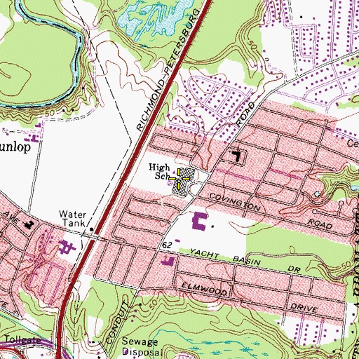 Topographic Map of Colonial Heights High School, VA