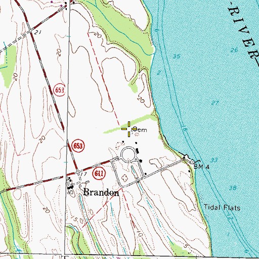 Topographic Map of Brandon Plantation Cemetery, VA