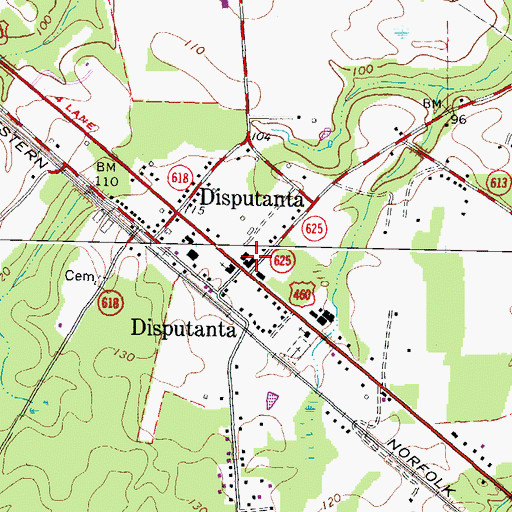 Topographic Map of Disputanta Branch Appomattox Regional Library, VA