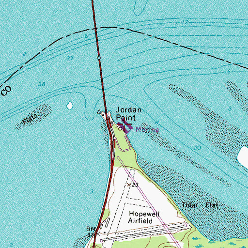 Topographic Map of Jordan Point Marina, VA
