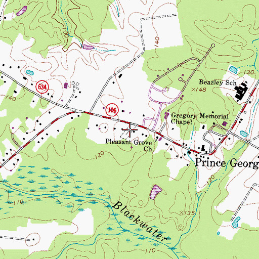 Topographic Map of Pleasant Grove Cemetery, VA