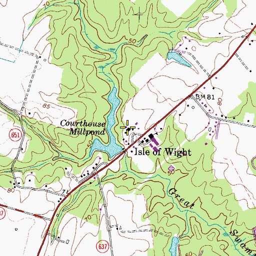 Topographic Map of Isle of Wight County Courthouse, VA