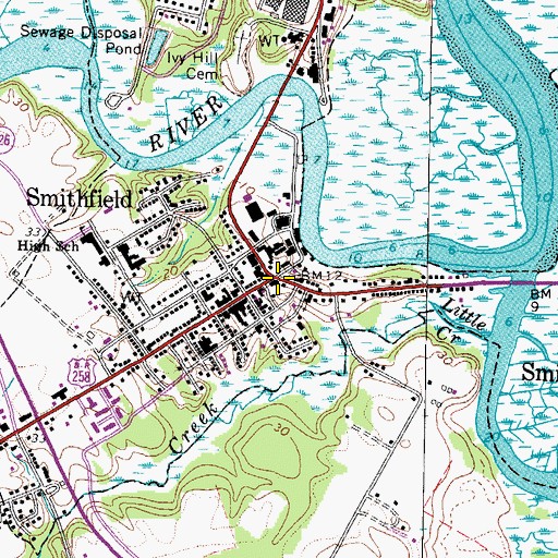 Topographic Map of Isle of Wight County Public Library, VA