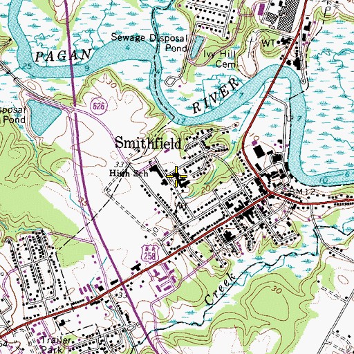 Topographic Map of Smithfield Grammar School, VA
